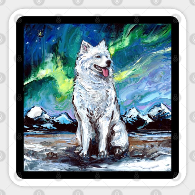 Samoyed Night Sticker by sagittariusgallery